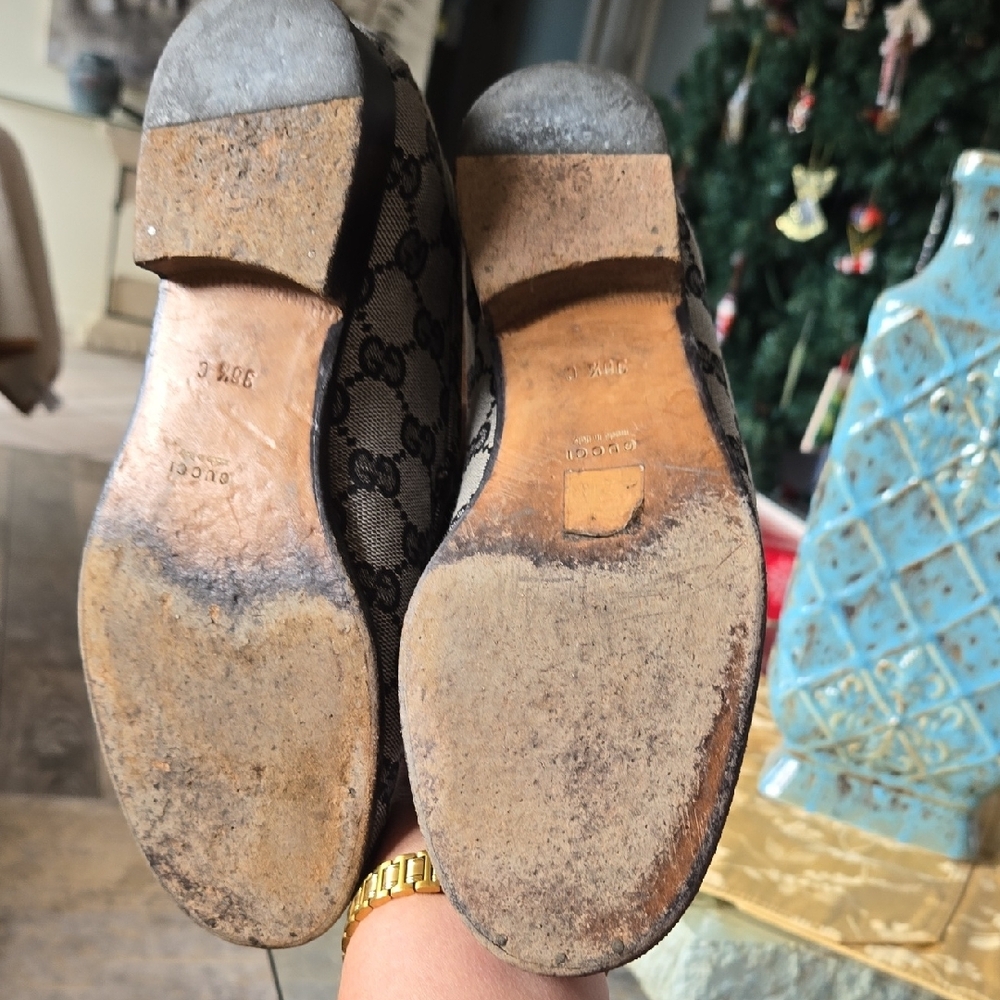 Gucci Gray and Black Monogram Loafers - Picture 11 of 17